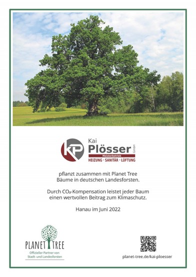 Partnerurkunde Planet Tree / Plösser GmbH